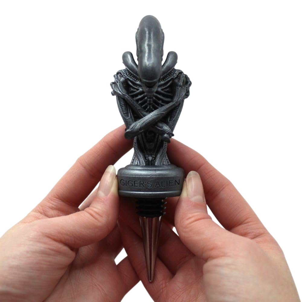 Dark and Twisty Gifts Alien Xenomorph Warrior Crossed ARMS Wine Bottle Stopper Metallic Steel Finish