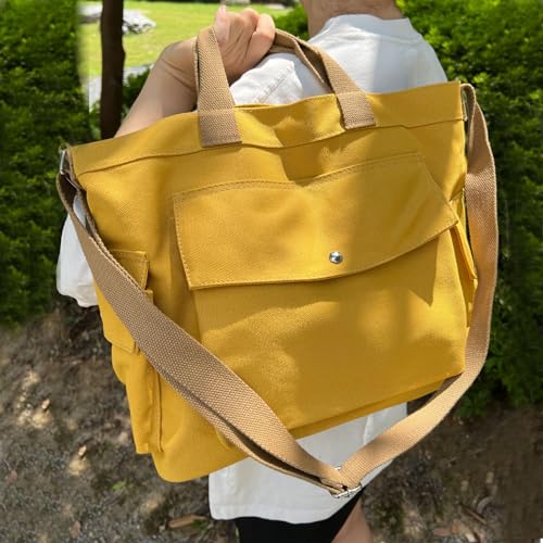 Bolsa Tote Grande de Lona Cruzada con Bolsillos miniatura 6