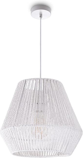 Lampa Wisz±ca Paco Home Ratanowa Stó³ Jadalniany Lampa Do Jadalni E27 Papierowa Boho, Kolor:Bia³y (?32cm), Typ oprawy__Kolor:Lampa wisz±ca - Bia³y