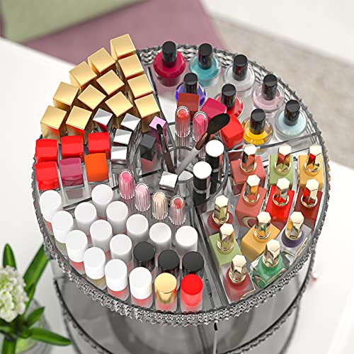Rotating Makeup Organizer Countertop, Acrylic Makeup Storage Organizer Round, Large Cosmetic Organizer 7 Layers Large Capacity, Fits Makeup Brushes, Lipsticks, Bathroom, Vanity, Plus Size Gray #TOP7