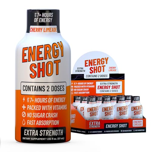 Image of Cherry Limeade Extra Strength Energy Shot 12 pk - 260mg Natural Caffeine B12 B6 - Energy & Focus Support - 2 Servings Sugar Free Zero Calorie Green Tea B-Vitamins Electrolytes Vegan - 1.93 fl oz