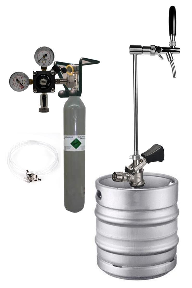 Zapfgarnitur mit Edelstahl Keg-Schanksäule inkl. 2kg Co2 Flasche,Reinigungsset Schläuche, Druckminderer und KEG Typ M (23475-008)