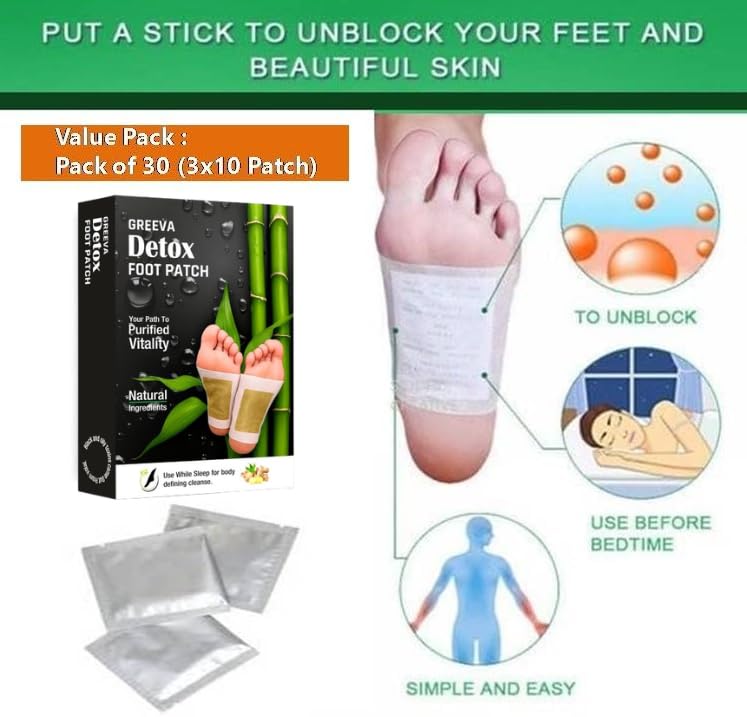 Image of Premium Detox Foot patches 30 pads, Cleansing Toxin Remover Foot Pads, Pain Relief,Stress Relief Sleep Patch for Detoxification, For Men & Women (pack of 3= 30 pads)