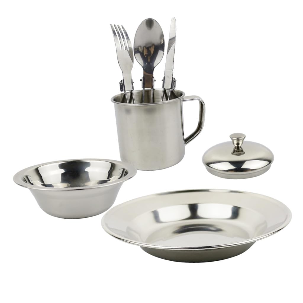 Toddmomy Combinaison Vaisselle Camping Ustensiles De Cuisine De Camping Pot De Pique- Ustensiles De Camping Équipement De Cuisson Vaisselle Portable Silver Acier Inoxydable