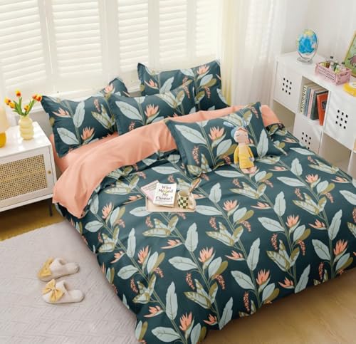 Image of Cotton Diwan Set Covers |8 Pieces Diwan Cover Set|300 TC Fabric| Pure Cotton Printed Deewan Set (1 Single Bedsheet, 2 Bolster Covers, 5 Cushion Covers)|Green Leaves |SZDS 023