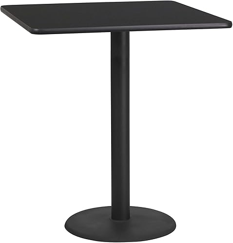 Flash Furniture Stiles - Mesa cuadrada laminada negra de 36 pulgadas con base de mesa redonda de altura de barra de 24 pulgadas