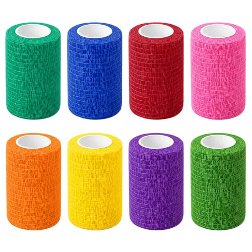 soodyoow 8 Rolls Venda Cohesiva, 7,5 cm x 4,5 m Venda Cinta Bendaje Adhesiva, Vendaje Autoadhesivo Deportiva Tape, Elástico Adhesiva Impermeables Cinta Autoadhesiva para Manos, Pie, Rodillas y Mascot