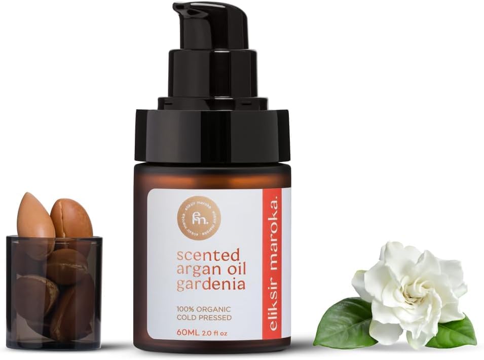 Eliksir Maroka Aceite de Argán Perfumado Gardenia 60ml – Hidratante, Antiarrugas y Regenerador – Aceite Facial, Corporal y Capilar – 100% Orgánico, Vegano, Prensado en Frío