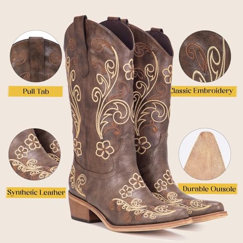 Image of Cowboy Boots for Women, Pointed Toe Chunky Heel | All-day walking comfort design, versatile for daily outfits, country music festivals and western style occasions
