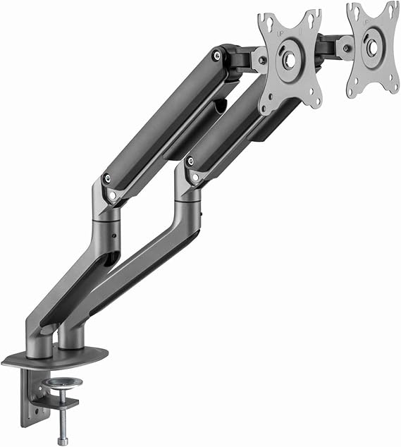 Gembird Dual Monitor Arm Desk Mount Adjustable for 17-35 Inch Screens Space Grey - Ergonomic Positioning Improved Convenience Efficient Cable Management