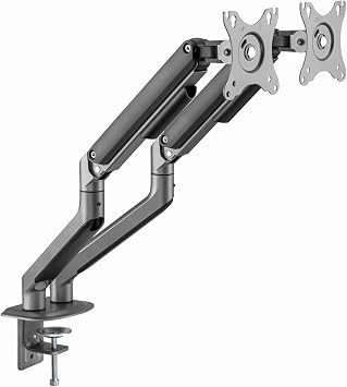 Gembird Dual Monitor Arm Desk Mount Adjustable for 17-35 Inch Screens Space Grey - Ergonomic Positioning Improved Convenience Efficient Cable Management