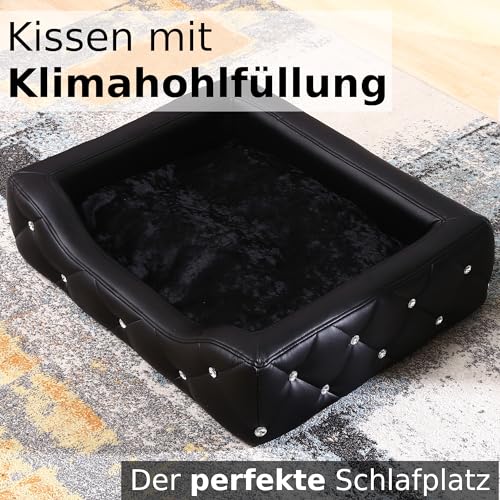 DaMi Luxus Hundebett I Premium Hundeschlafplatz mit großen Strasssteinen, Hundekissen Hundematratze Dogbed waschbar, Hundezubehör Hunde Dog Bett Matratze Körbchen, 18x58x46 cm Rechteckig Schwarz