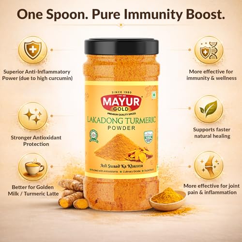 Image of Mayur Gold Lakadong Turmeric Powder (200gm), High Curcumin Certified (8-12%) 100% Pure & Chemical Free Haldi, Sourced From Meghalaya - Sun-Dried & Hand-Harvested Culinary Grade Spice