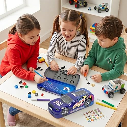 Image of ZAFCO Metal Car Pencil Box for Kids | Compass for Boys | Two Layer Pen Box for Students | Car Geometry for School | Pencil Box for Boys | Birthday Return Gift 1 Unit (Random Blue)