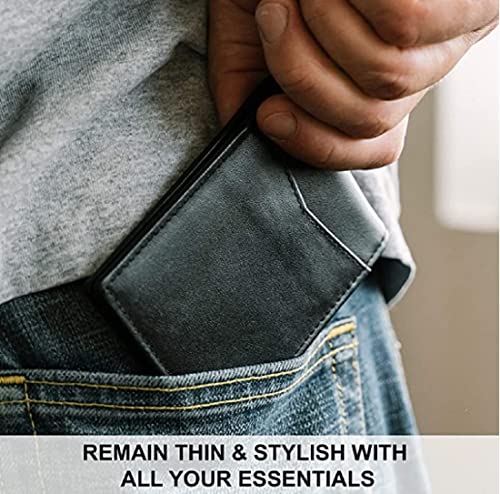 Image of Contacts Men's Genuine Leather Wallet | RFID Blocking Bifold Wallet for Men | Up to 8 Card Slots Including 1 ID Window (Black)