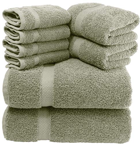 White Classic Luxury Green Bath Towel Set - Combed Cotton Hotel Quality Absorbent