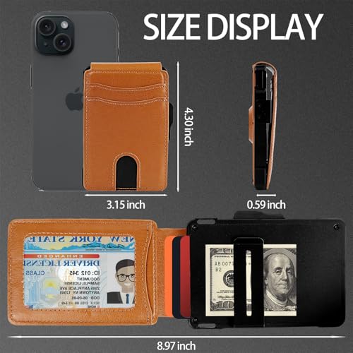 Slim AirTag Wallet for Men - Pop-Up Aluminum Case, RFID Blocking Leather Bifold with Money Clip & Card Slots, Includes Gift Box,No Airtag Included,Brown3