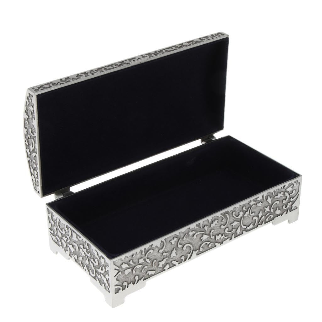 ALCXAZS Vintage Metal Flower Carved Jewelry Box Trinket Case Jewellery Storage Organizer Retro, M