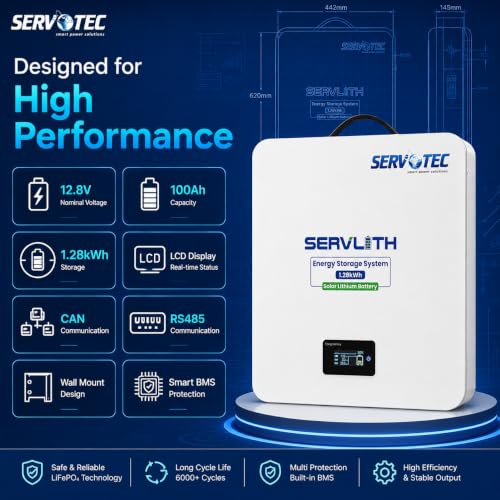 Image of SERVLITH 12.8V /100Ah Solar Lithium Battery | High Performance Lithium Battery | 60-Month Warranty