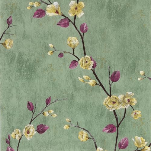 Hode Papier Peint Autocollant Rouleau Adhesif Mural Meuble, Revetement Film Adhesif Meuble Cuisine Decoratif, Papier Peint Vert Vintage Tropical Feuillage...