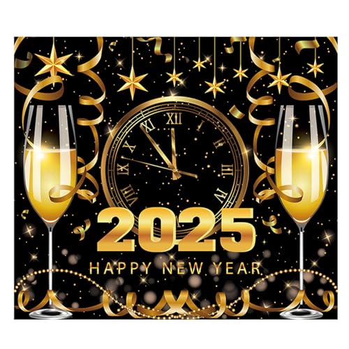 Decorazioni di Capodanno sfondo fotografico con banner di grande per per foto per conto alla rovescia di 244 x 213 cm oro nero