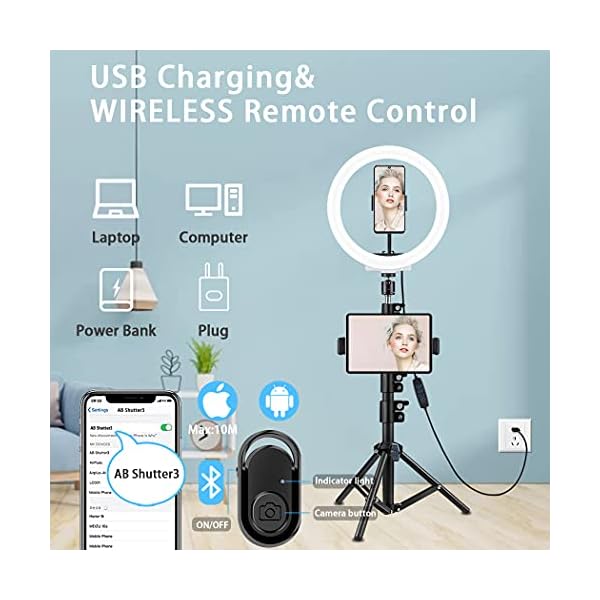 Plartree Ringlicht mit Stativ,10.2'' Selfie Ringleuchte mit 2 Telefonhalter 2 Fernbedienungen und Tischstativ, 3 Modus… – Bild 5