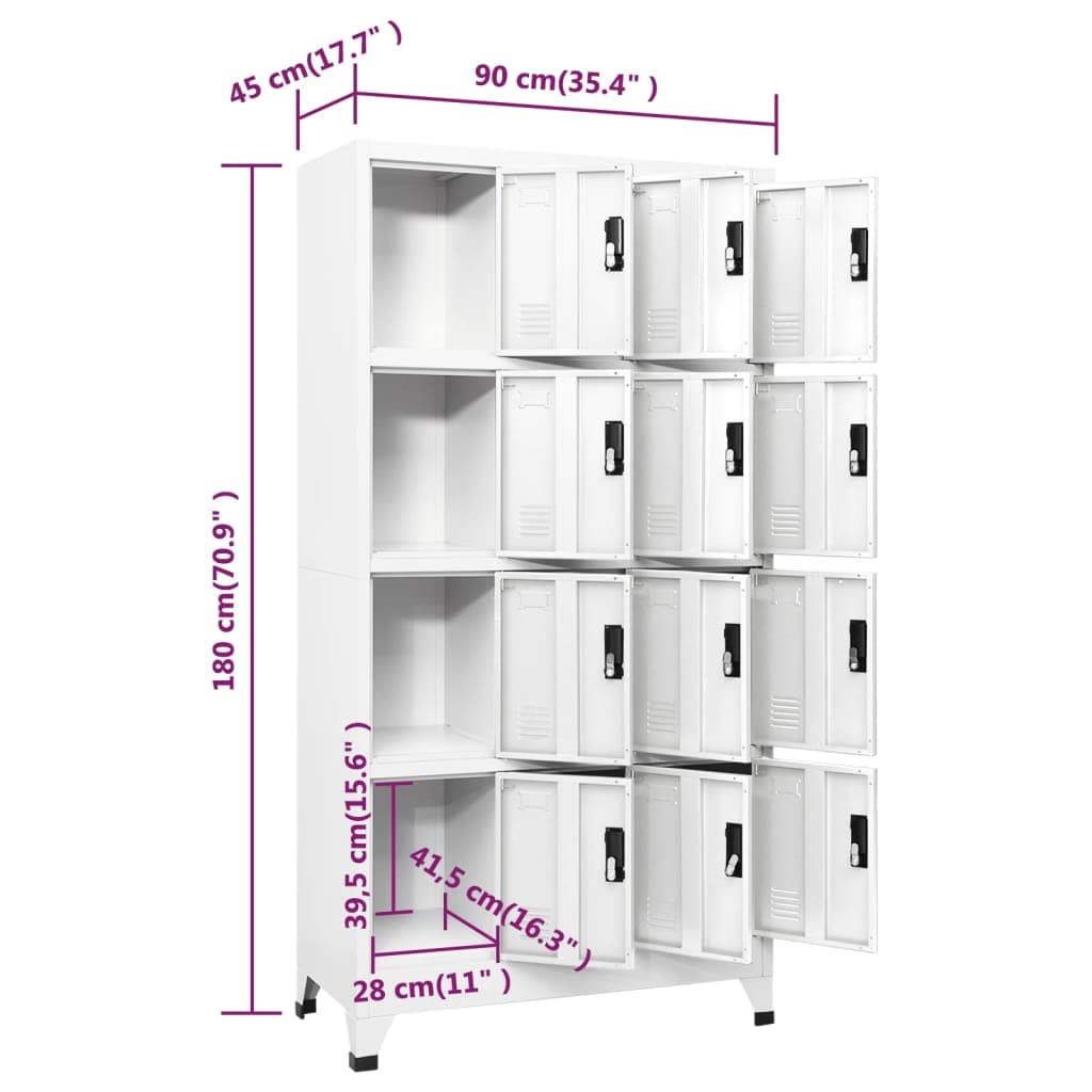 vidaXL Armadietto Metallo con Serratura, Armadietti Bianco 90x45x180 cm in Acciaio