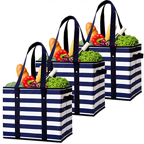 WiseLife Reusable Grocery Bags Boxes Storage Basket[3 Pack],Water Resistant Durable Shopping Bags Boxes
