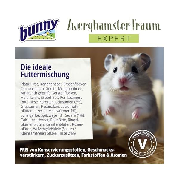 bunnyNature ZwerghamsterTraum Expert 500 g | Alleinfuttermittel für Zwerghamster | Vom Tierarzt empfohlen | Mit Power-Ingredients, Kleinsämereien & Mehlwürmern | Ohne Extrudate & Pellets | Ohne Obst – Bild 6