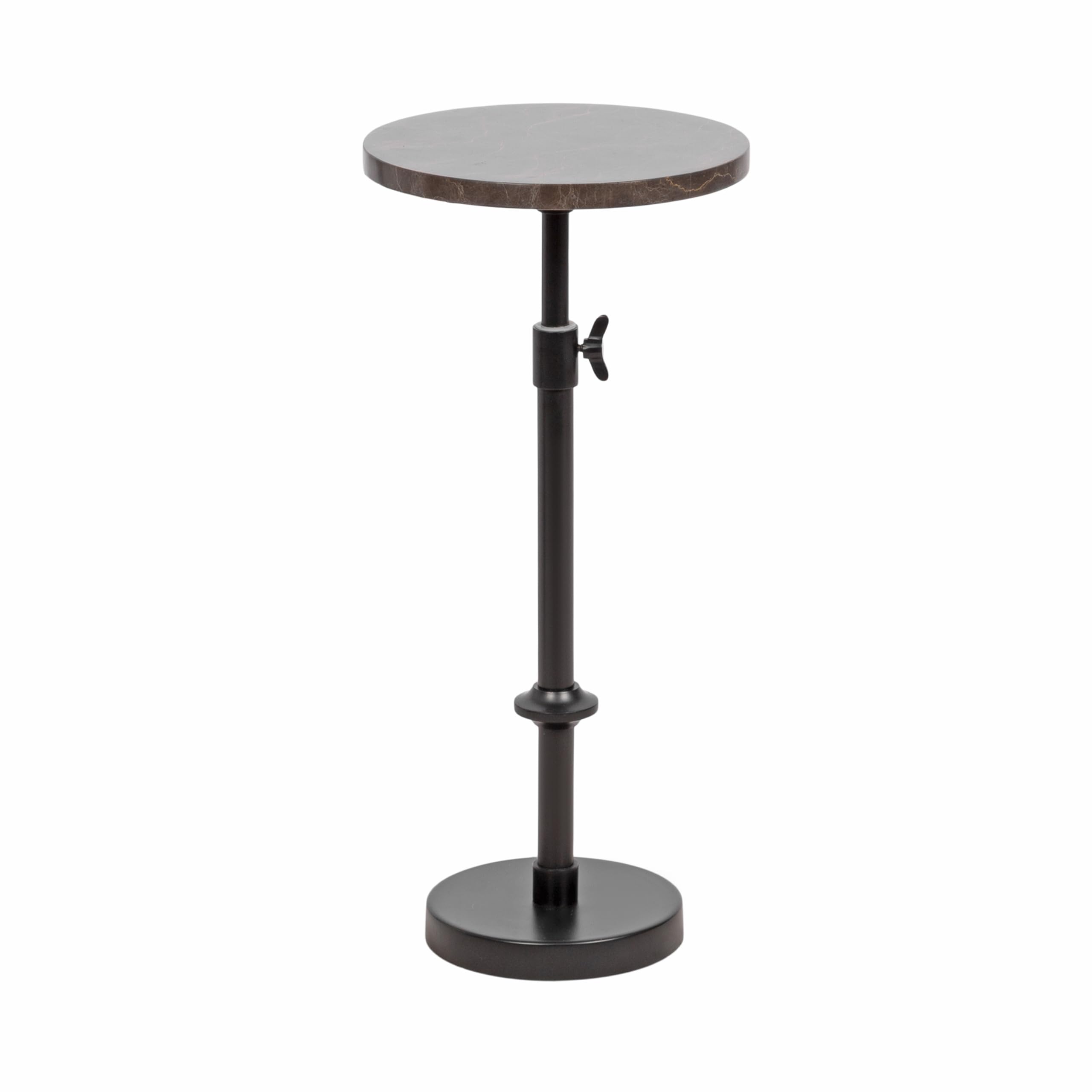 kate and laurel engles traditional adjustable-height pedestal drink table, 10 x 10 x 30, dark emperador marble and black, round metal mini table for indoor plant stand with authentic stone tabletop