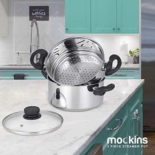 image for mockins 3 Piece Premium Heavy Duty Stainless Steel Steamer Pot Set Inc