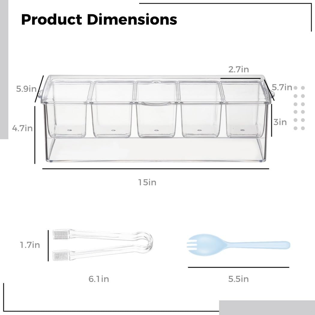 Outdoor Chilled Condiment Organizer With 5 Separate Compartments For Bbqs & Picnics