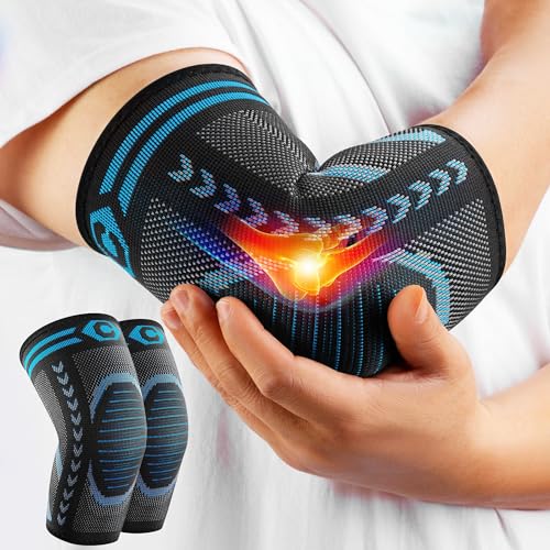 CAMBIVO Elbow Support for Men & Women 2 Pack, Tennis Elbow Sleeves for Weightlifting, Arm Compression Sleeves Elbow Brace for Tennis/Golfers Elbow, Sports Protection