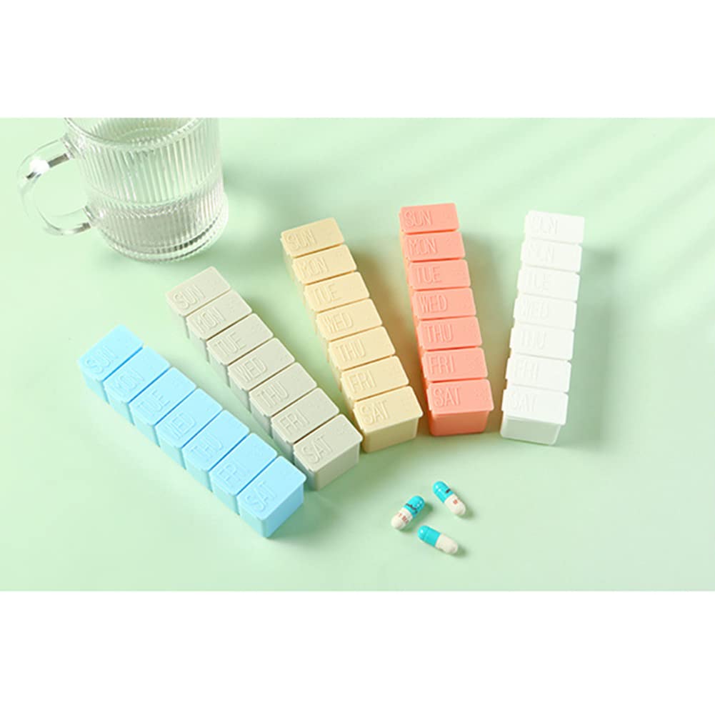 Tablettenbox, 3 Stück, 7-Tage-Pillendosen, 7 Fächer, leicht zu öffnen, Medikamentenspender, Nahrungsergänzungsmittel und Medikamente(Beige)