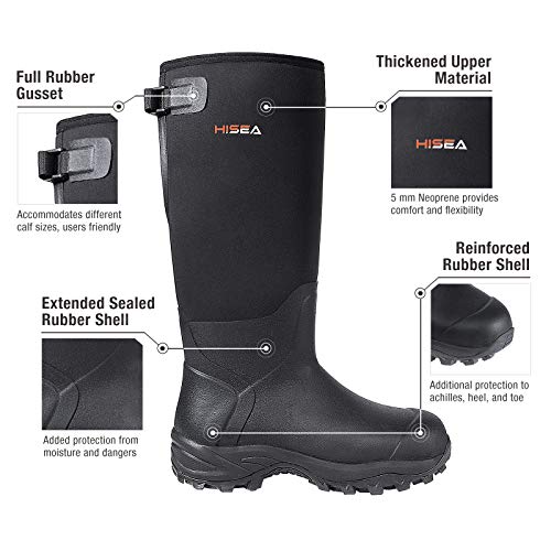 Hisea ONEXSX04BL40S Rubber Hunting Boots, Tall Warm Neoprene Waterproof Insulated Basic Hunting Boots, Mens Adjustable Winter Boots Durable Slip Resistant Outdoor Hunting Fishing Working Boots thumb #2