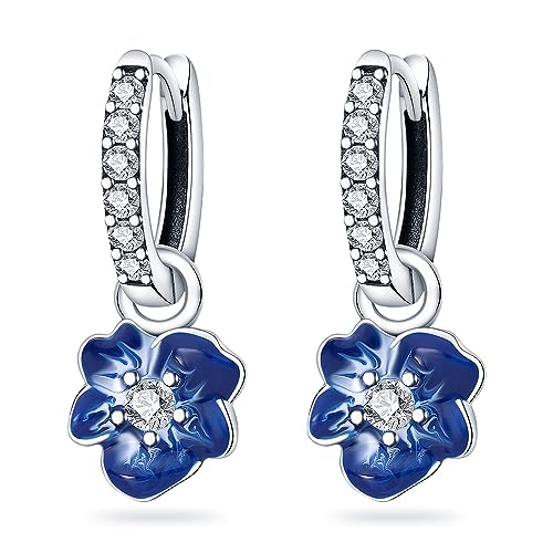 S925 Sterling Silver Earrings for Women Colorful Cute Butterfly Flower Heart Stars Moon Dangle Drop Earrings Small Hoop Huggie Earrings