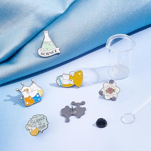 Image of SUNNYCLUE 1 Box 6Pcs 6 Style Lab Pins for Badge Enamel Pin Brooches Laboratory Equipment Flask Lapel Badge Pins Cute Brooches for Backpacks Chemestry Major Gifts Graduation Cartoon Scientist Beaker