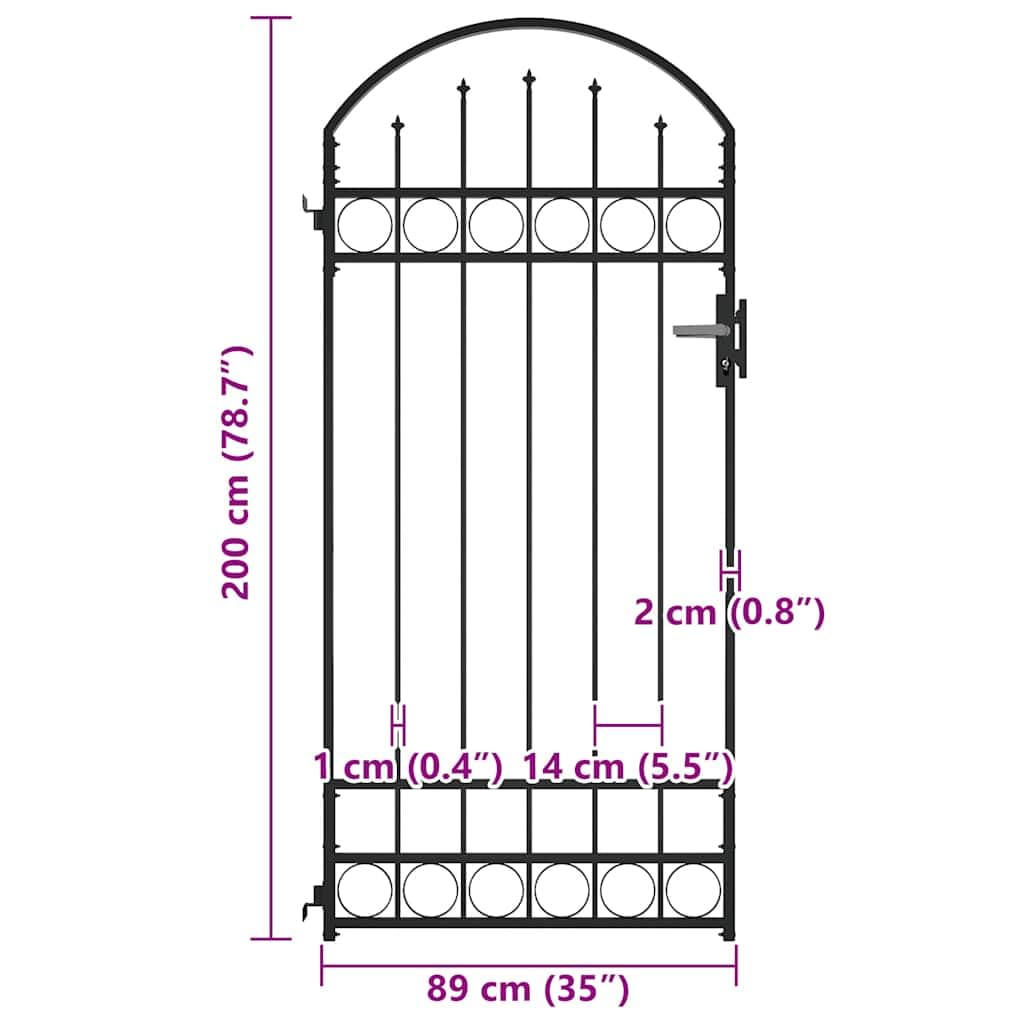 vidaXL Cancello Recinzione ASSEN ad Arco Robusto Durevole Privacy con Pali Serratura e Chiavi Ingresso Pedonale in Acciaio 89x200 cm Nero