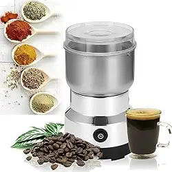 Moedor Elétrico de Café e Grãos, Triturador de Ervas e Sementes em Aço Inoxidável, Recipiente Transparente, Compacto e Eficiente, 150W - 127/110V - Q-SEVEN