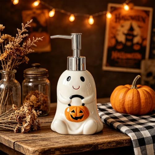 Cute Ghost & Pumpkin Ceramic Hand Soap Dispenser Bathroom Halloween Decor - image 3