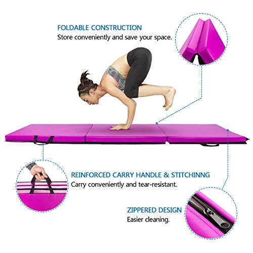 Ktaxon 2Ft X 6Ft X 2In Folding Gymnastics Mats, 2" Thick Tri-Fold Pu Leather Stretching Exercise Mat With Carrying Handles, Tumbling Yoga Mat Floor Workouts Pad For Home, Gym, Martial Arts #TOP4
