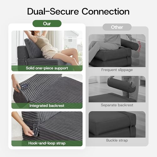 Image of Convertible 4-in-1 Folding Sofa Bed 54 inch Loveseat Boneless Sleeper Couch Foldable Chaise Lounger & Mattress Pocket Coils+Foam Medium Support, Portable No Assembly for Living Room /Bedroom, Full