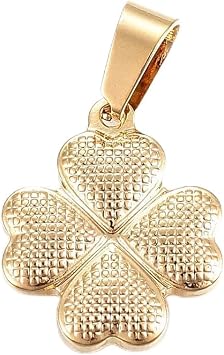 Beadthoven 10pcs Stainless Steel Clover Pendants Texture Lucky Four Leaf Clover Metal Dangle Charm Beads with Pinch Clip Clasp for DIY Necklace Jewelry Making Accessories Findings