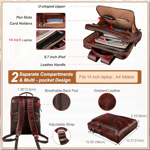 Banuce Italian Full Grain Leather Backpack