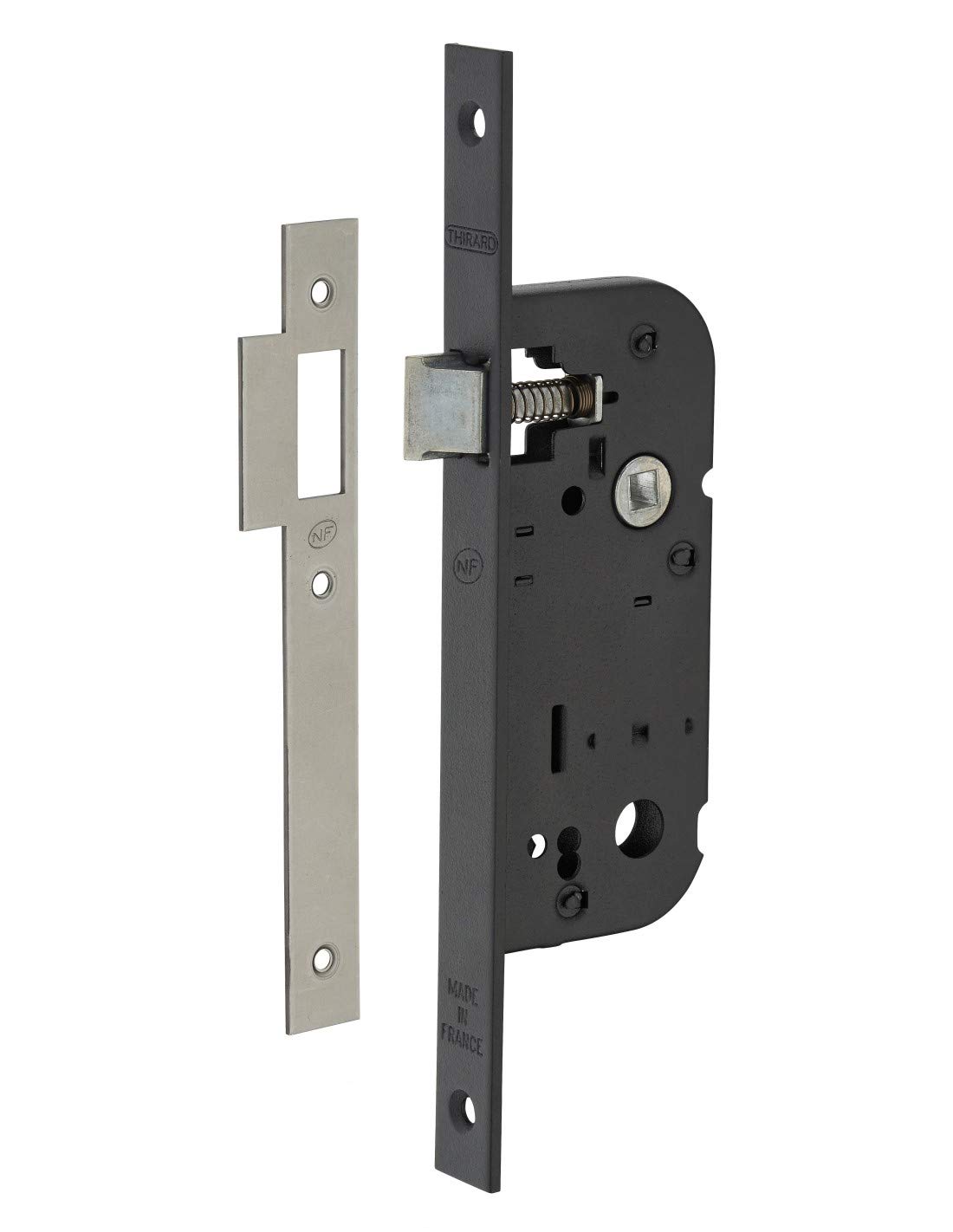 Serrure à larder laqué noire bouts carrés à fouillot - Bec de cane - Axe à 40 mm - Optimum - Thirard