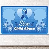WANDIC Blaues Bewusstseinsband, Banner, Stoppen Sie Kindesmissbrauch, 90 x 150 cm, großer Hintergrund, personalisierbar, für Party-Wohltätigkeitsorganisationen, Event-Dekorationen