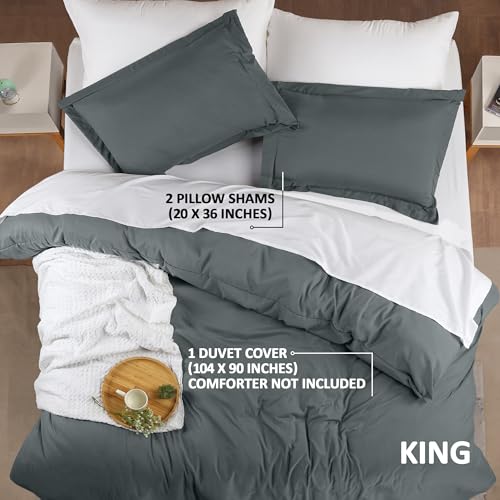 Utopia Bedding Duvet Cover King Size - 3 Piece with Zipper Closure - 1 Comforter Cover 104X90 Inches & 2 Pillow Shams 20X36 Inches (Grey) Comforter Not Included