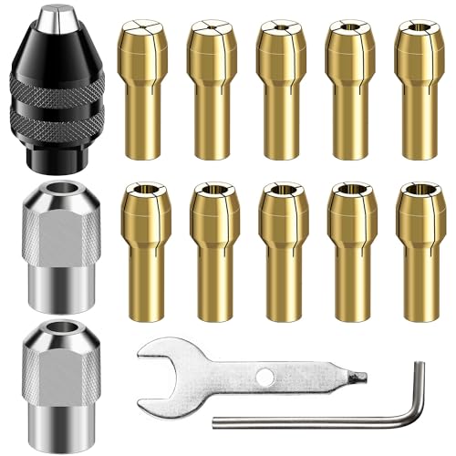 Keyless Bohrfutter Adapter Set 15 Stück,Messingbohrfutter,0,8-3,2 mm kleine elektrische Bohrfutter,Multitool-Zubehörset für Elektroschleifer, Rotationswerkzeuge, biegsame Schäfte(M8x0.75mm Lang)
