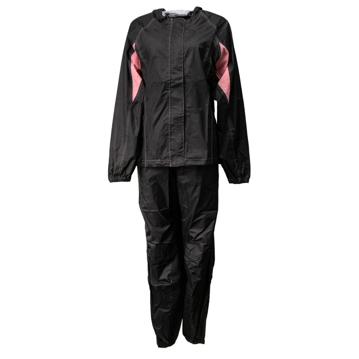 Milwaukee Leather MPL9607 Women's Black and Pink Water Resistant Rain Suit w/Reflective Material and Hoodie - Medium