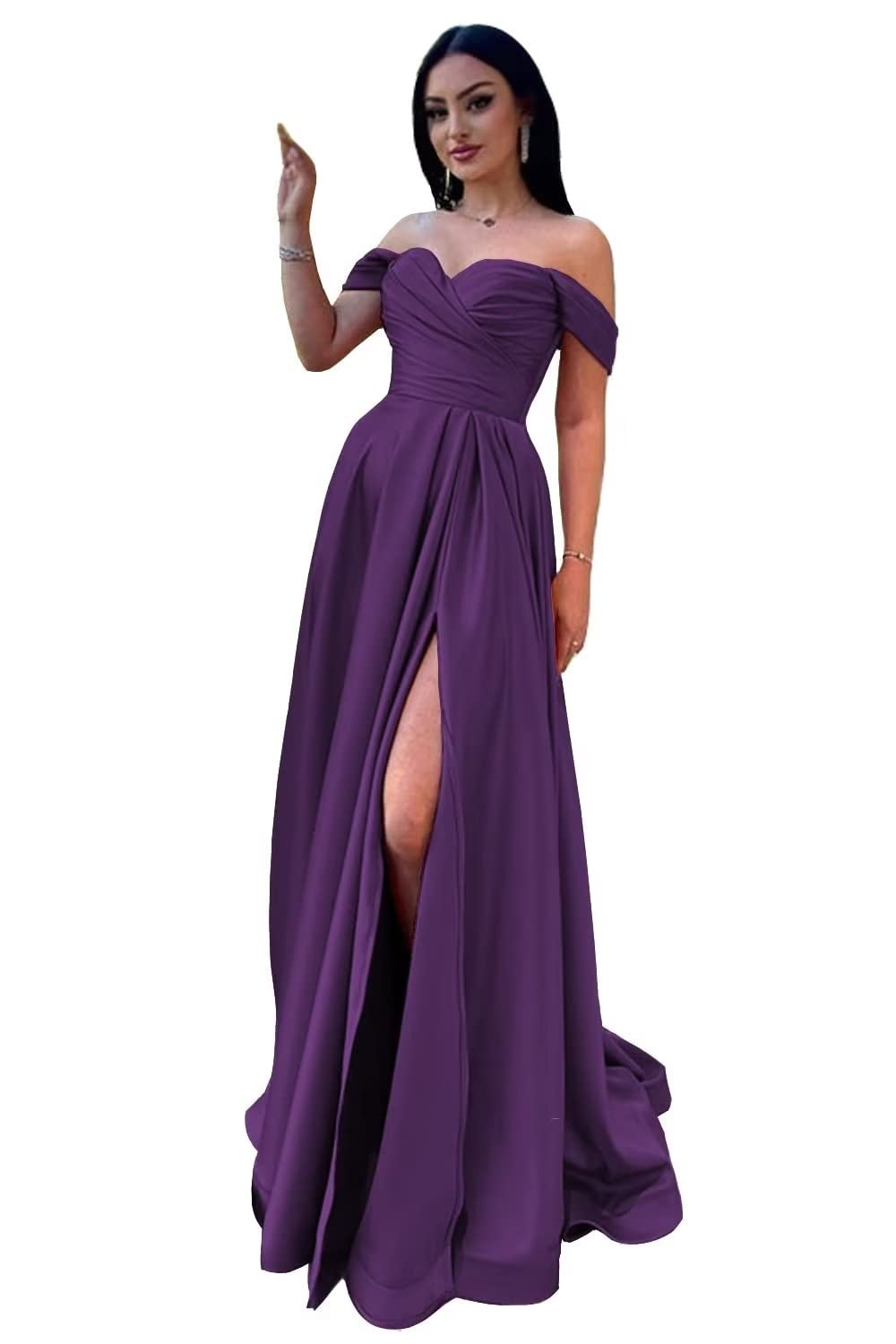 Amazon.com: Off Shoulder Prom Dress Plus Size High Slit Corset Ruched  Purple Satin Formal Dresses for Girls 2023 US18W: Clothing, Shoes \u0026 Jewelry